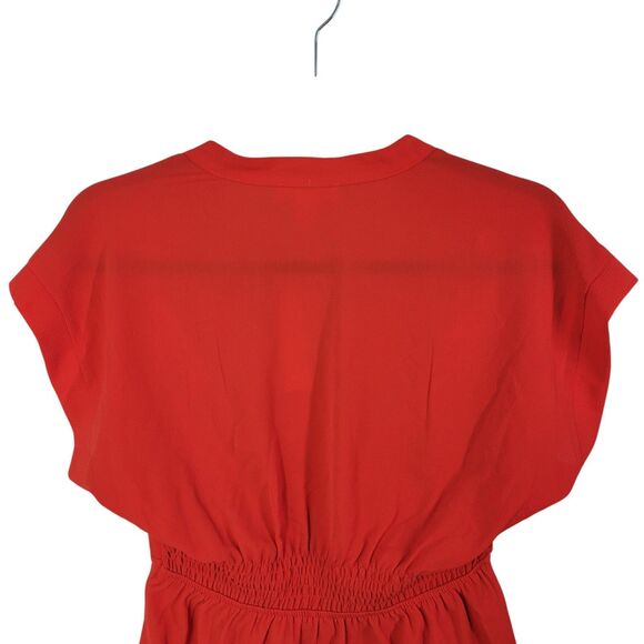 Monteau Womens Sz M Red Solid Cap Sleeve Peplum Blouse - Picture 5 of 12